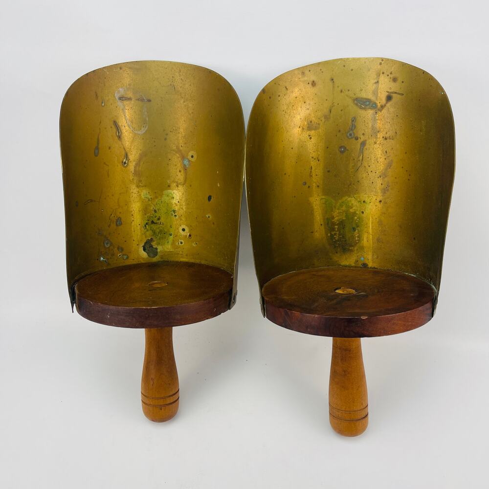 Vintage Brass Scoops Candle Holders Set of 2
